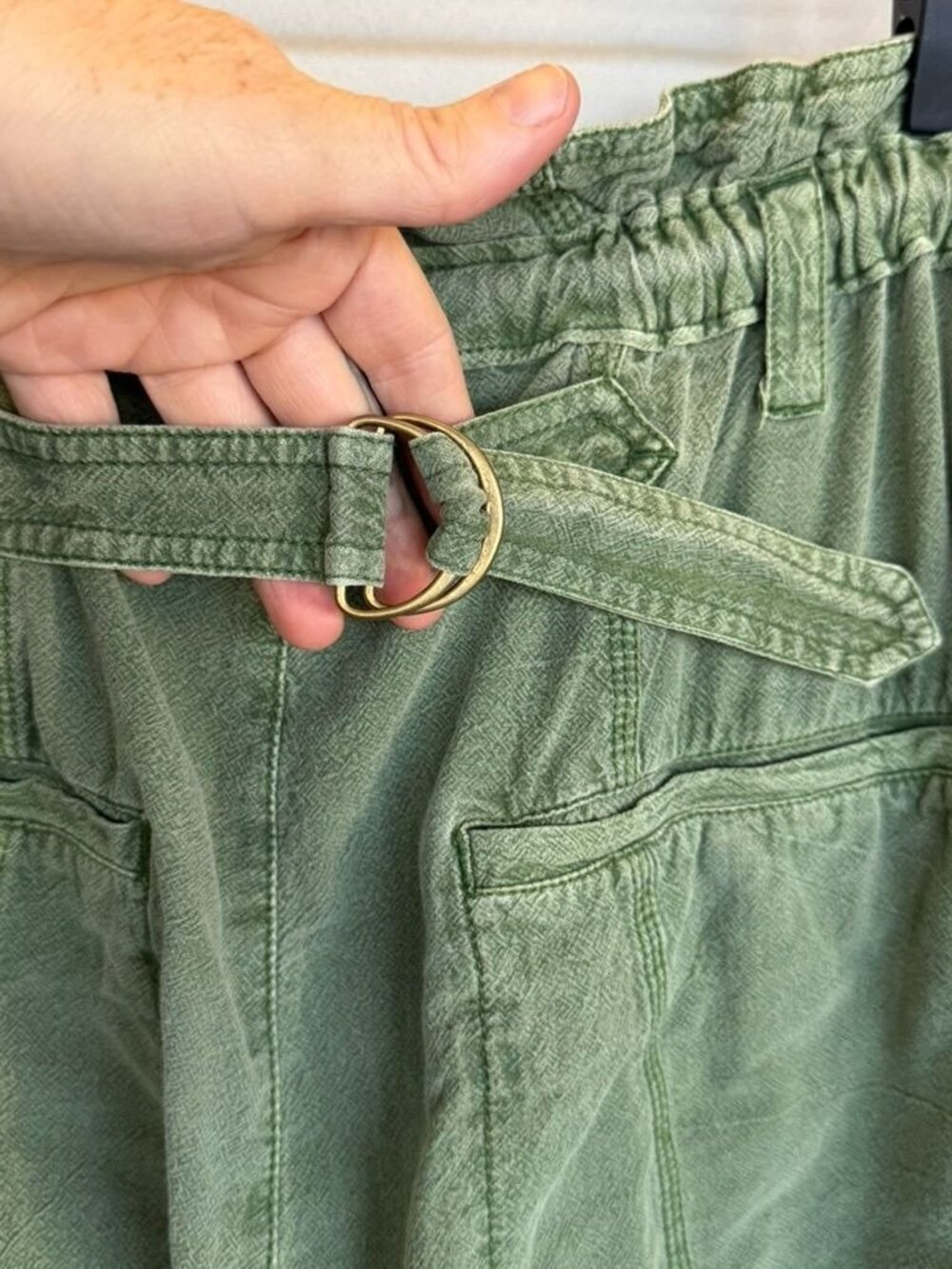 Free People Runyon Oversized Olive Green Paper Bag Waist Crop Harem Pants Small - Picture 9 of 14